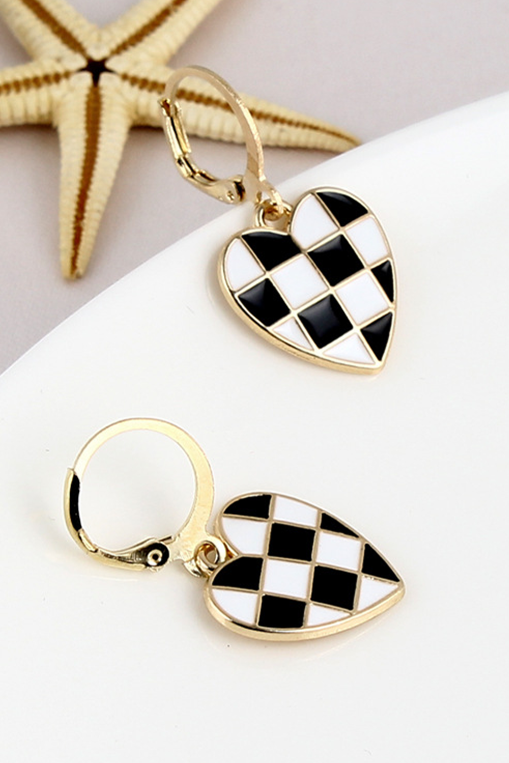 Checkered Heart Hoop Earrings