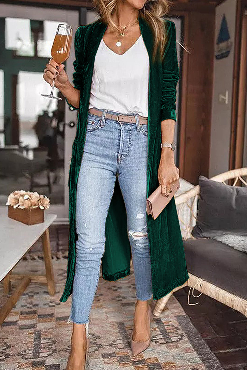 Velvet Open Front Long Cardigan (S-2XL - 3 Colors)