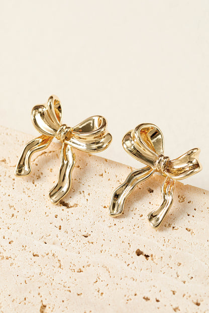 Gold Bow Shape Stud Earrings