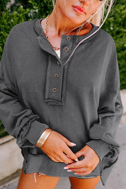 Slouchy Drop Shoulder Henley Sweatshirt (S-2XL - 5 Colors)