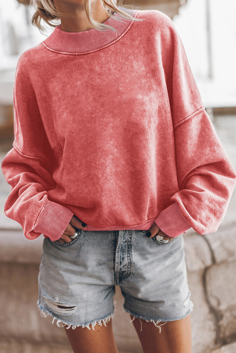 Brown Plain Drop Shoulder Crew Neck Sweatshirt