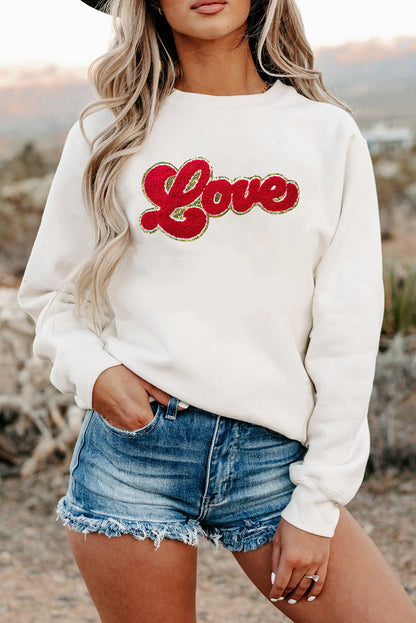 Love Chenille Embroidered Graphic Sweatshirt (S-2XL)