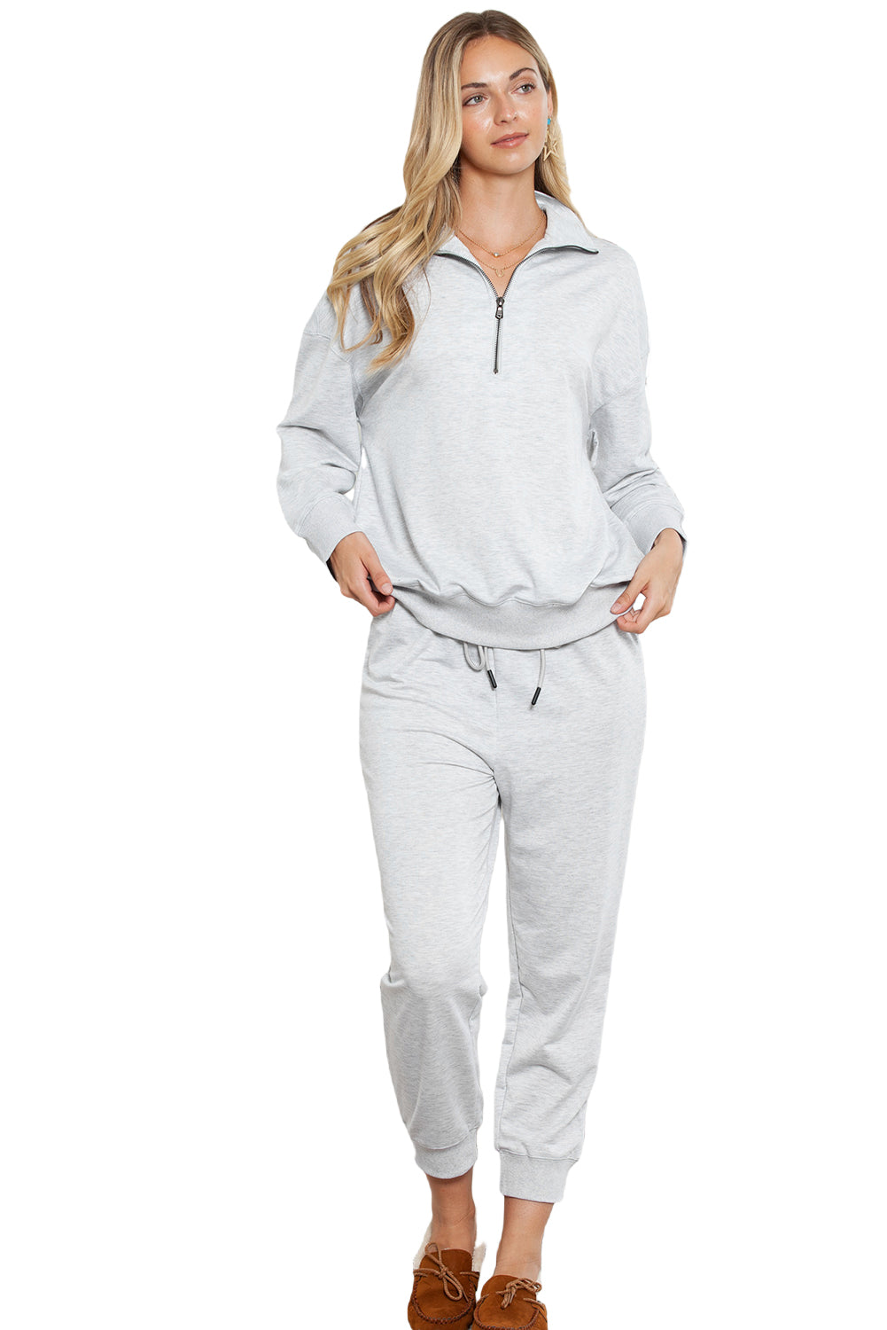 Heather Quarter Zip Top + Drawstring Pants Set (S-2XL - 3 Colors)