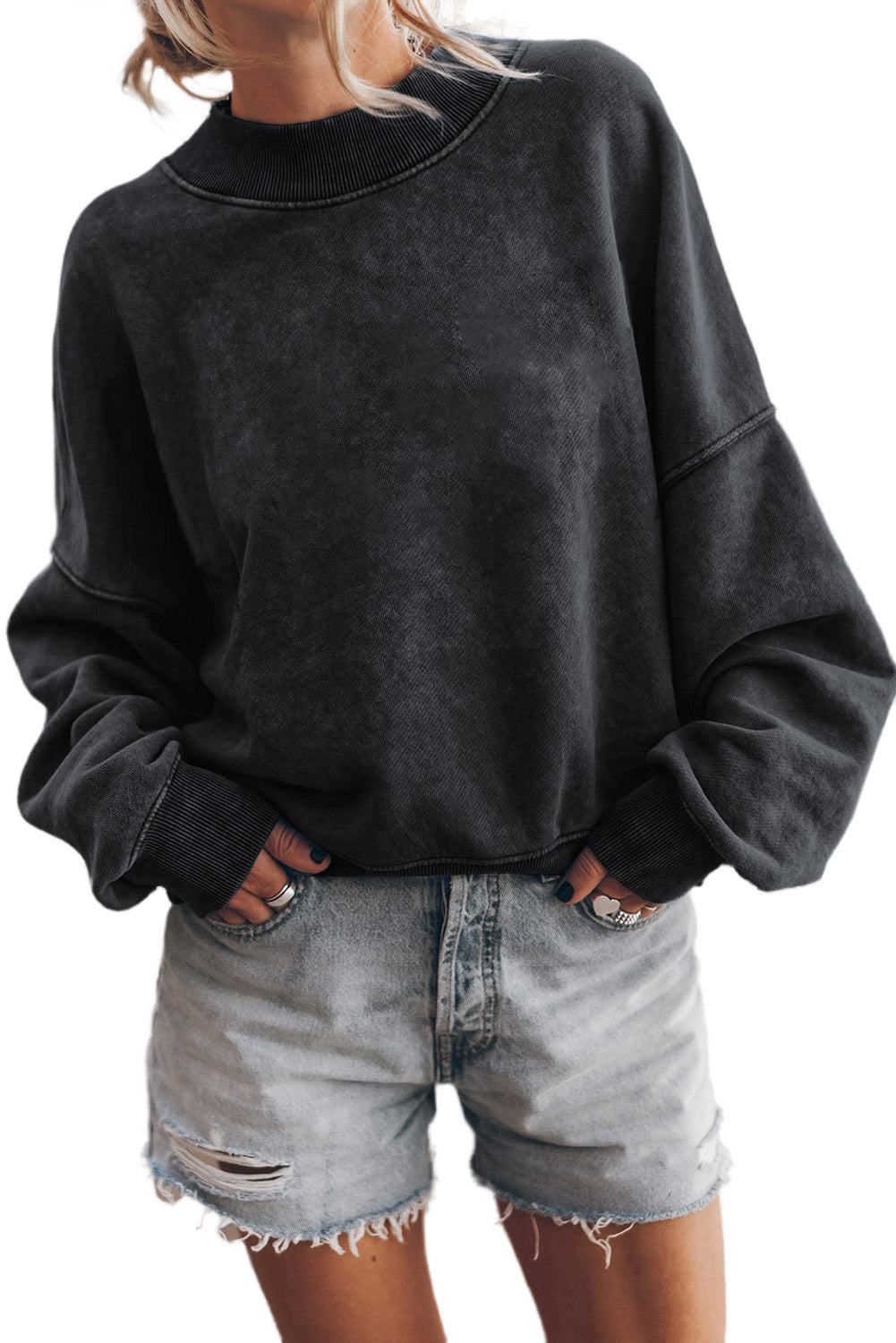 Brown Plain Drop Shoulder Crew Neck Sweatshirt