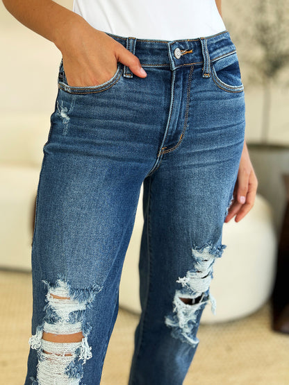 Judy Blue Mid Rise Distressed Raw Hem Jeans (3-24W)