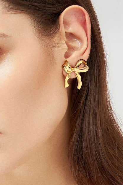 Gold Bow Shape Stud Earrings