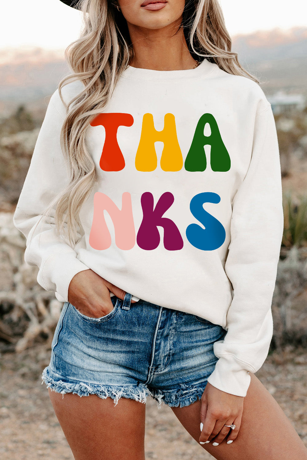 'Thanks' Multi-Color Crewneck Sweatshirt (S-2XL)