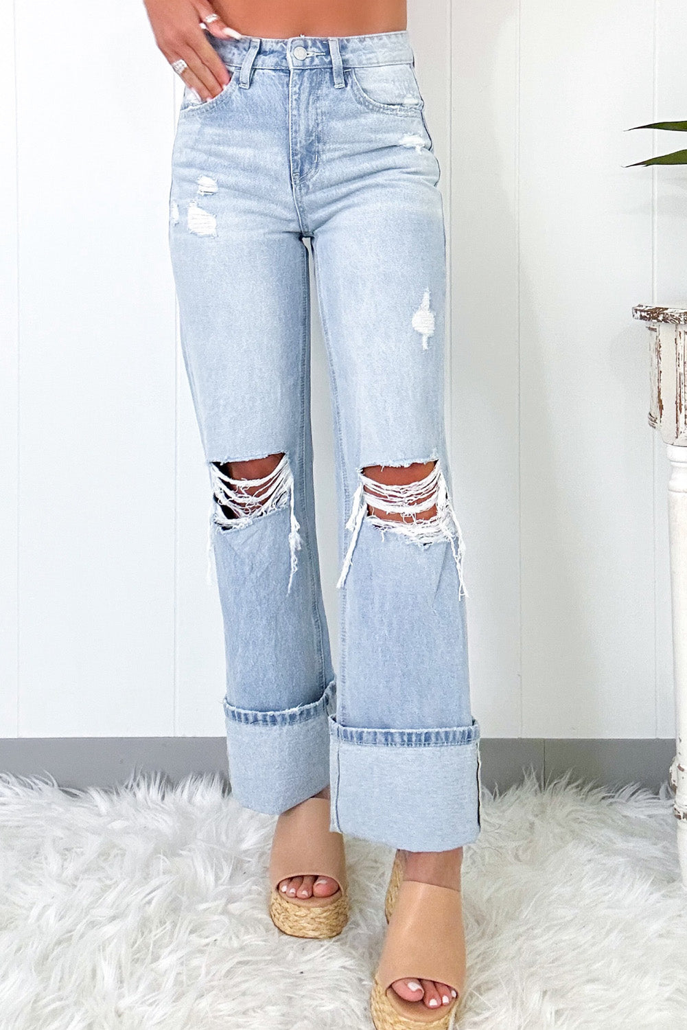 Beau Blue Light Wash Distressed Flare Jeans (6-16)