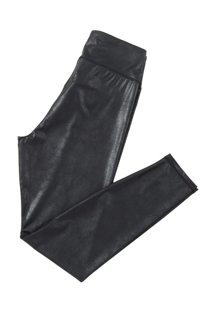 Black Cross Dip Waist Leather Leggings (S-XL)