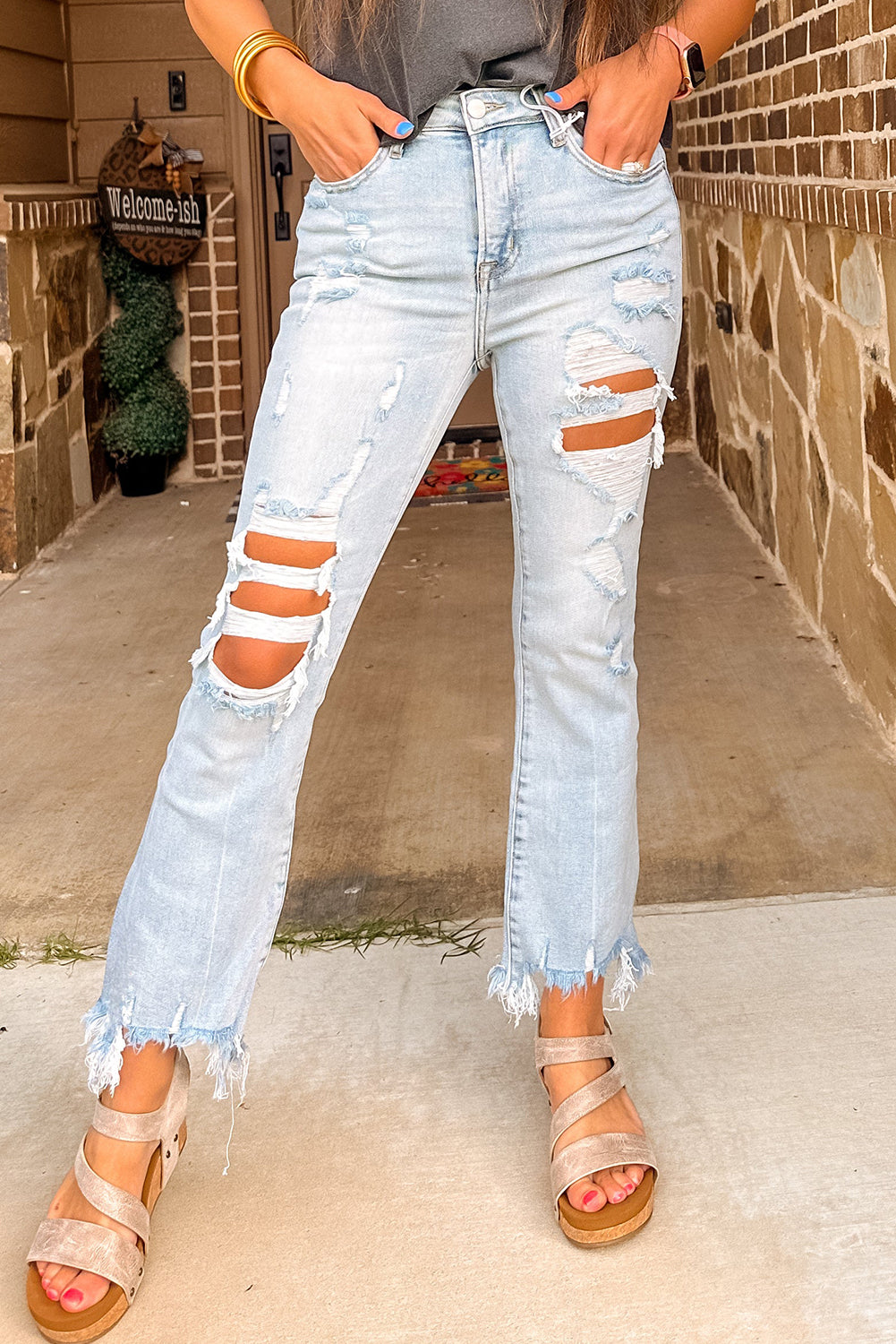 Beau Blue Light Wash Distressed Straight Leg Jeans