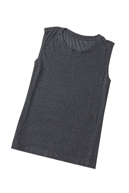 Blank Solid Color Crew Neck Sleeveless Tank (S-2XL)