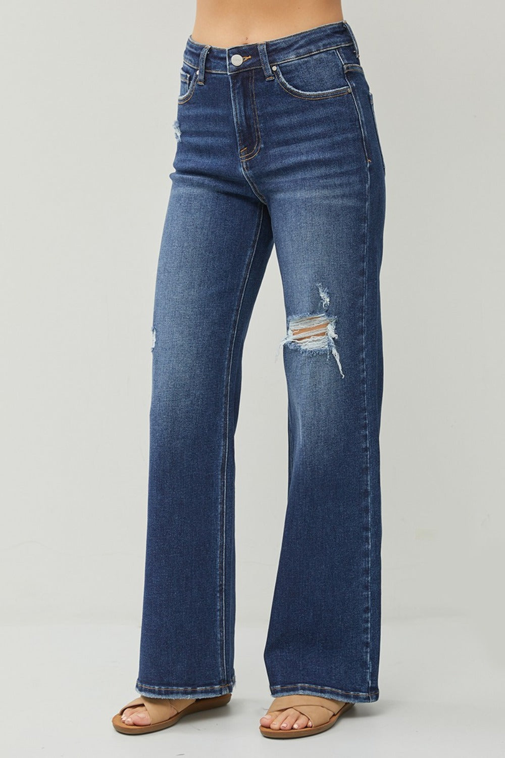 RISEN Favorite High Rise Distressed Wide Leg Jeans (0-15)