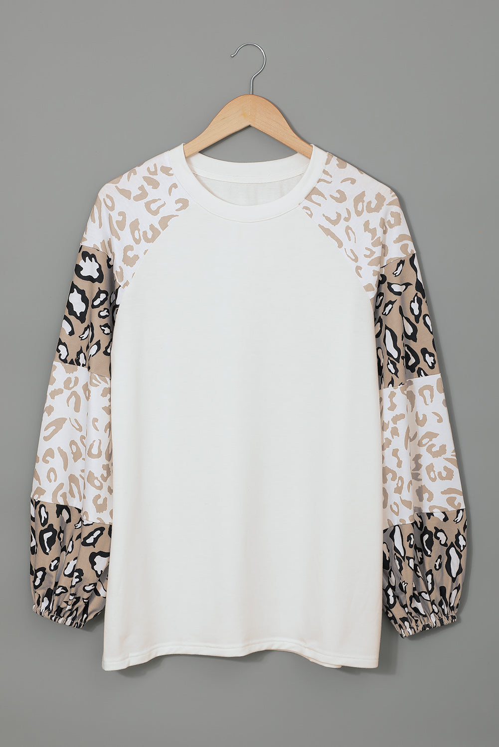 Blank Ivory Cheetah Print Lantern Sleeve Crew Neck Raglan Shirt