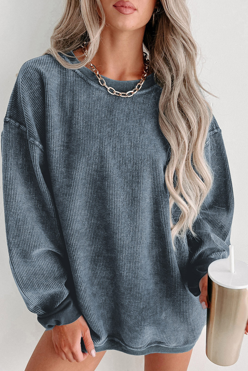 Ribbed Drop Sleeve Pullover Sweatshirt (S-2XL - 6 Colors)