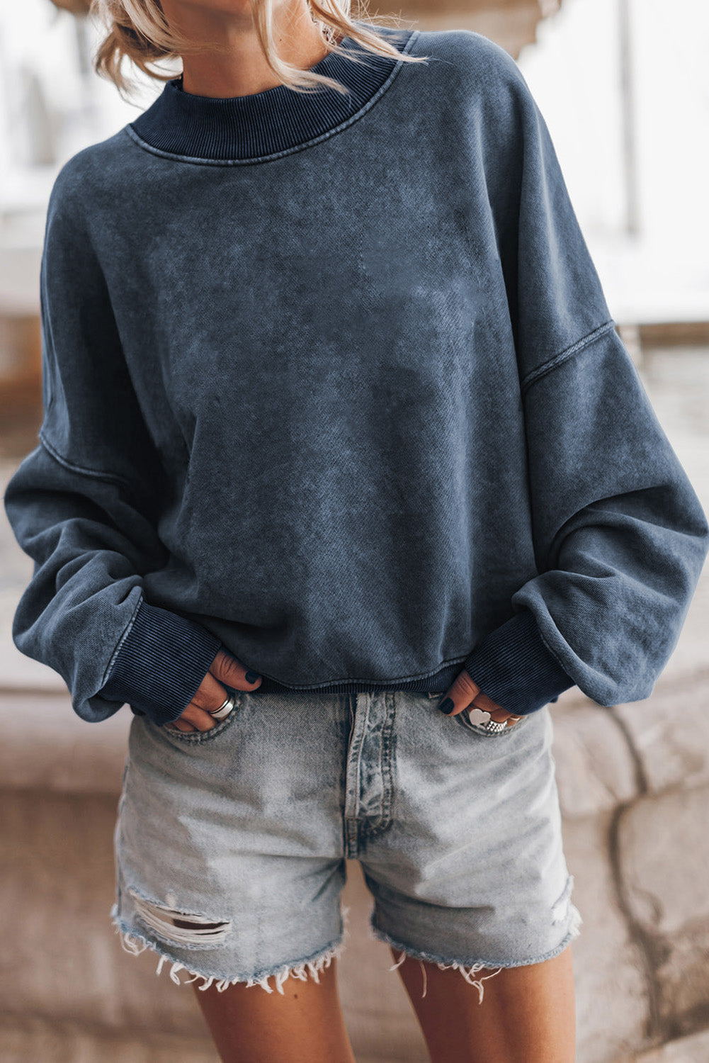 Brown Plain Drop Shoulder Crew Neck Sweatshirt