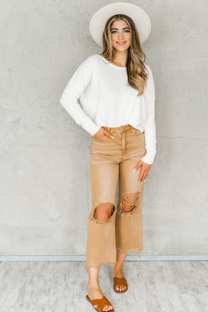 Distressed Hollow Out High Waist Flare Jeans (4-18)