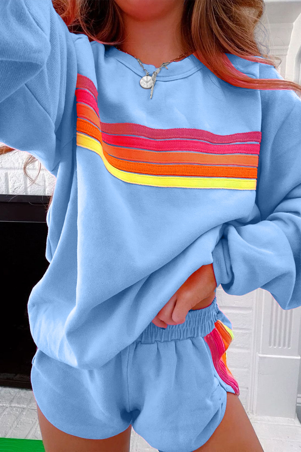 Colorful Striped Long Sleeve + Shorts Set (S-3XL - 4 Colors)