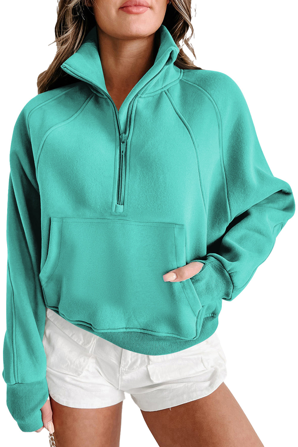 Smoke Green Quarter Zip Pocket Sweatshirt