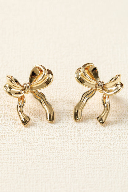 Gold Bow Shape Stud Earrings