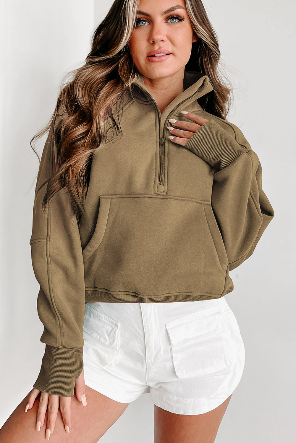 Smoke Green Quarter Zip Pocket Sweatshirt