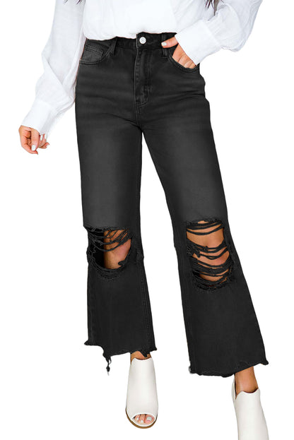 Distressed Hollow Out High Waist Flare Jeans (4-18)