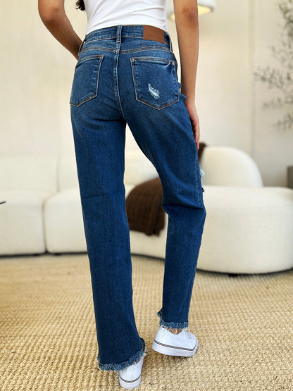 Judy Blue Mid Rise Distressed Raw Hem Jeans (3-24W)