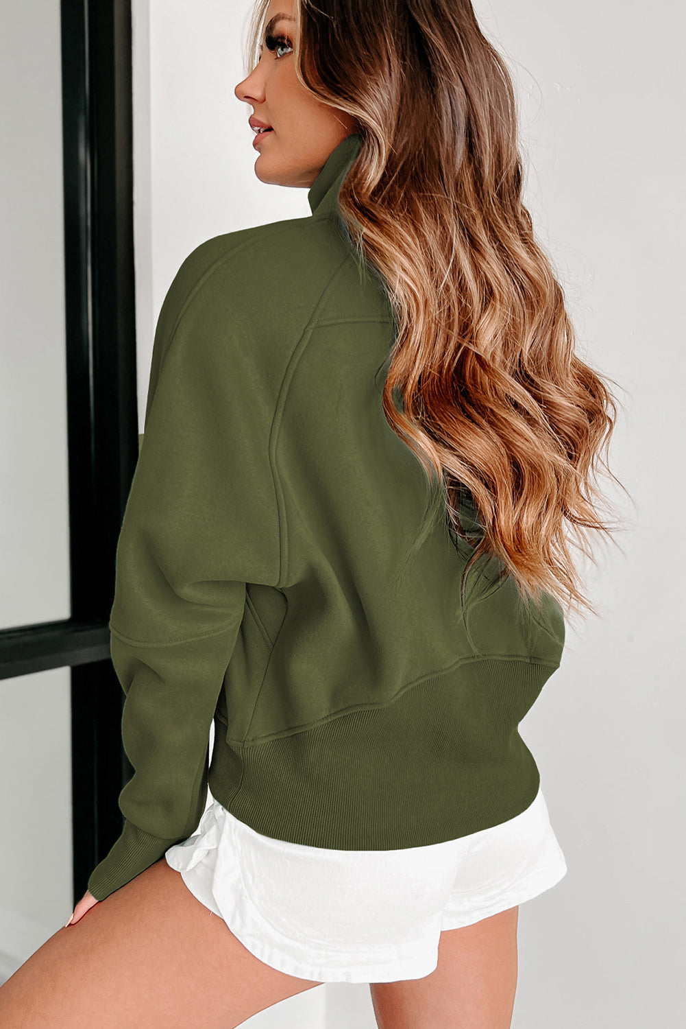 Smoke Green Quarter Zip Pocket Sweatshirt