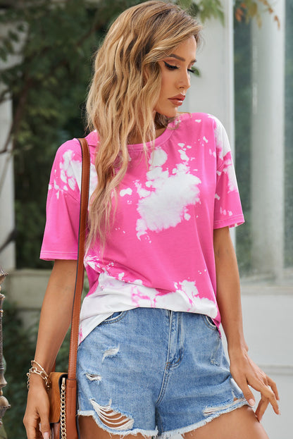 Blank Pink Tie-Dye Short Sleeve Crew Neck T-Shirt (S-2XL)