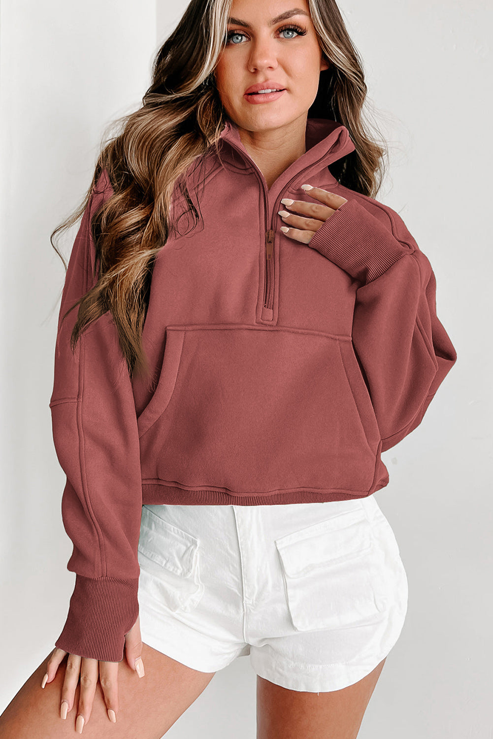 Quarter Zip Flamingo Collar Sweatshirt (S-3XL - 12 Colors)