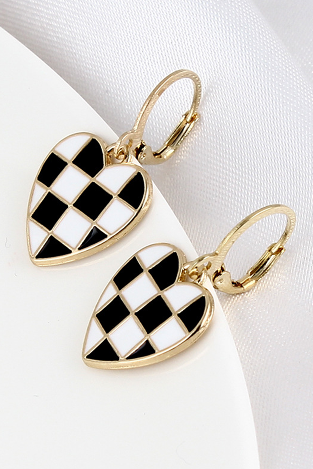 Checkered Heart Hoop Earrings