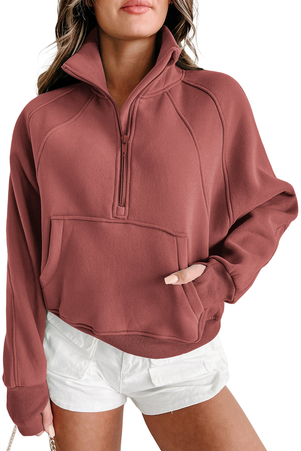 Quarter Zip Flamingo Collar Sweatshirt (S-3XL - 12 Colors)