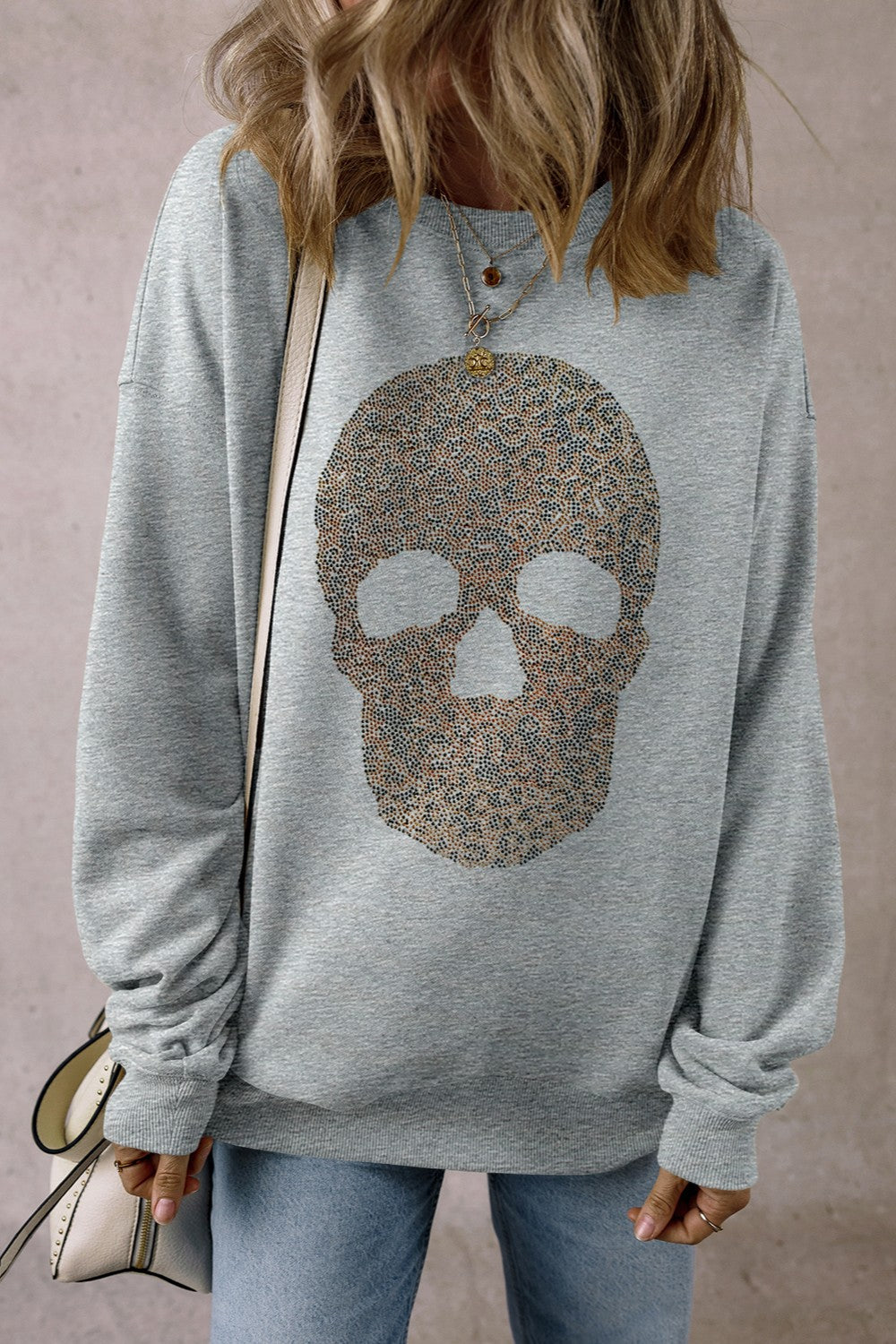 Skull Round Neck Long Sleeve Sweatshirt (S-XL)