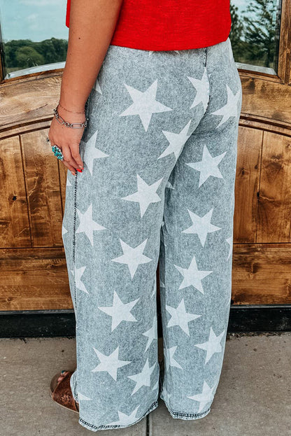 Light Wash Star Print Drawstring Wide Leg Jeans (6-16)