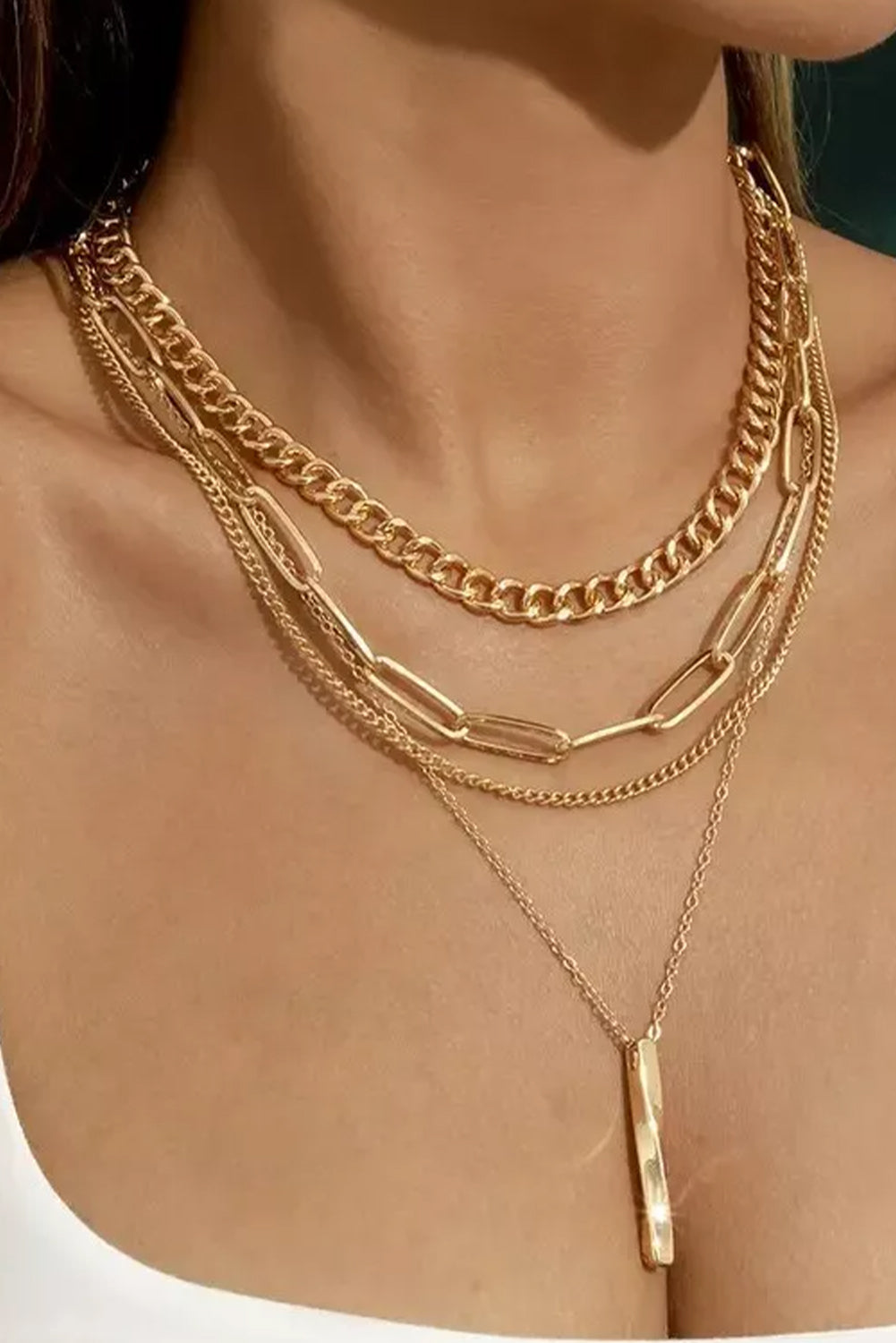 Gold Multi Layered Bar Link Chain Necklace