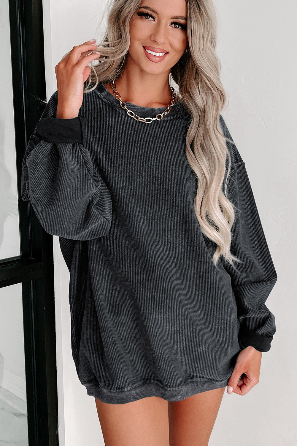 Ribbed Drop Sleeve Pullover Sweatshirt (S-2XL - 6 Colors)