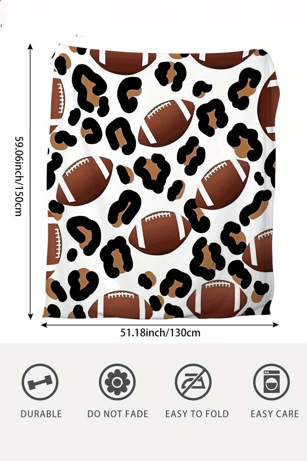 White Leopard & Football Print Flannel Blank