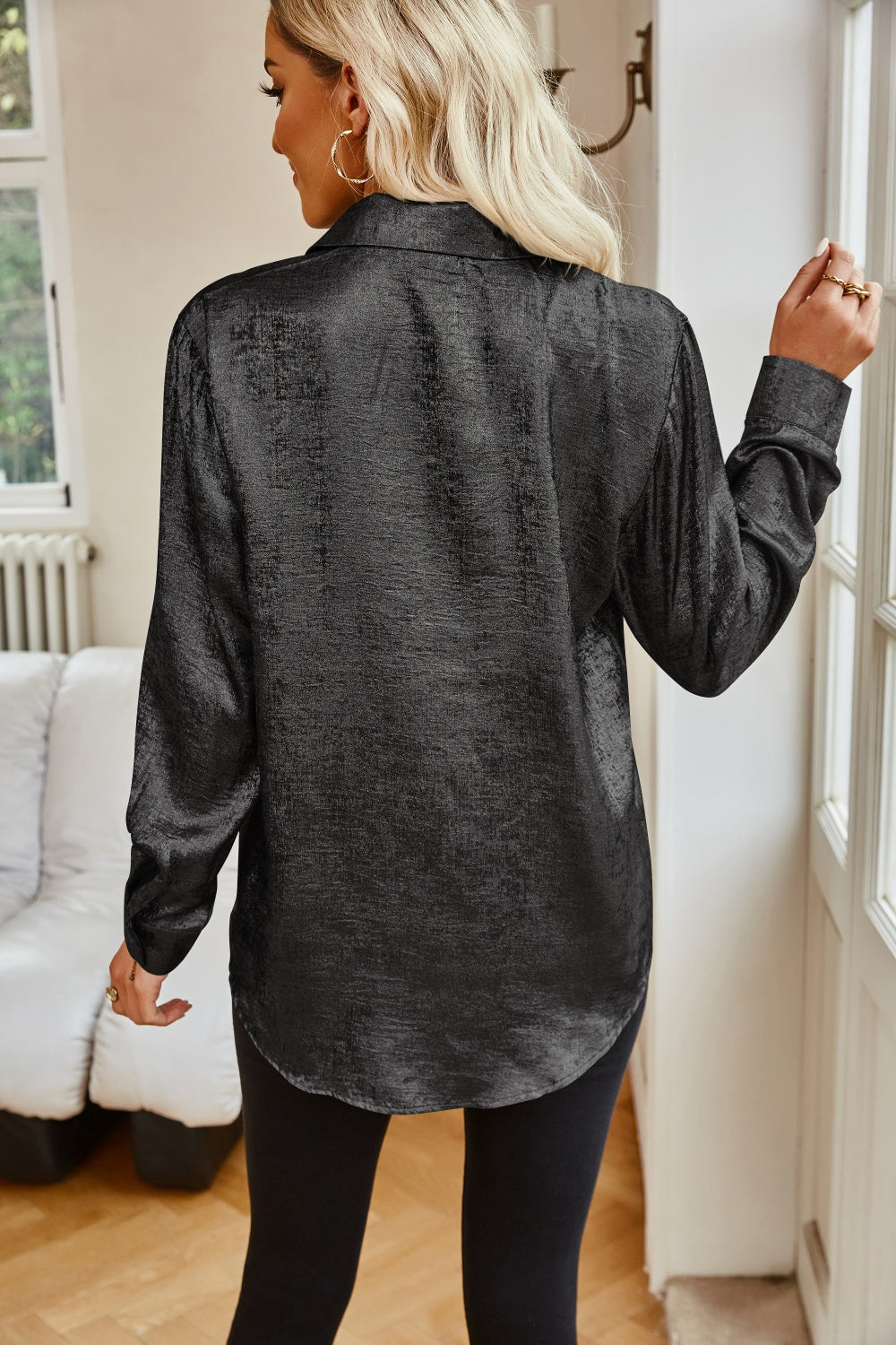 Shimmer Collared Neck Long Sleeve Shirt (S-2XL - 4 Colors)