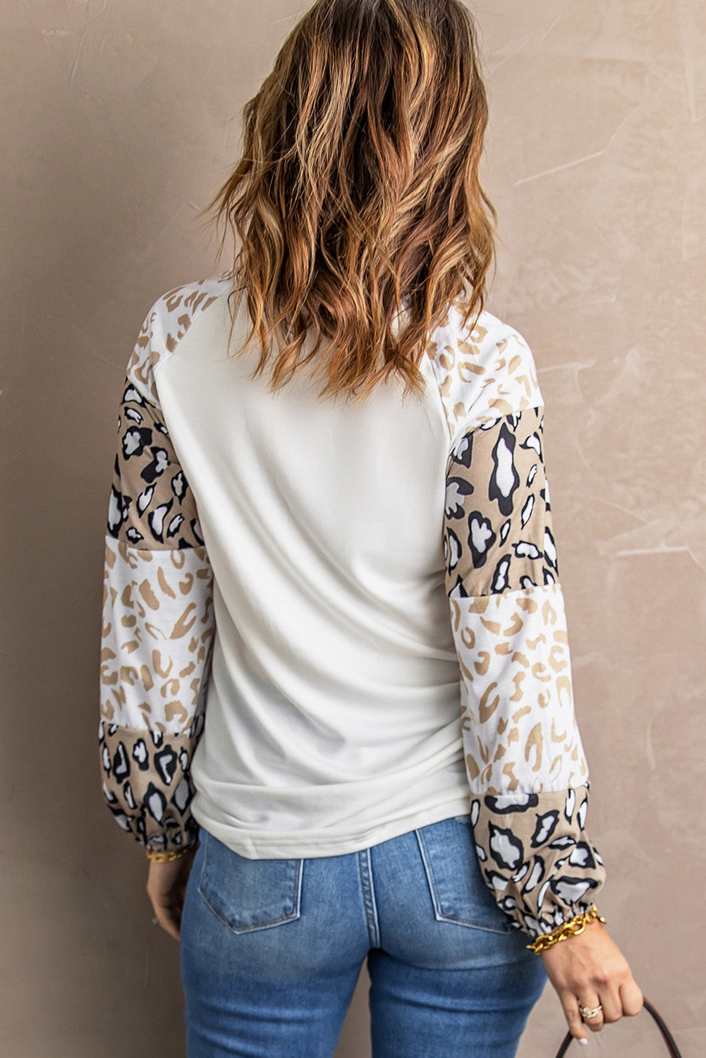 Blank Ivory Cheetah Print Lantern Sleeve Crew Neck Raglan Shirt