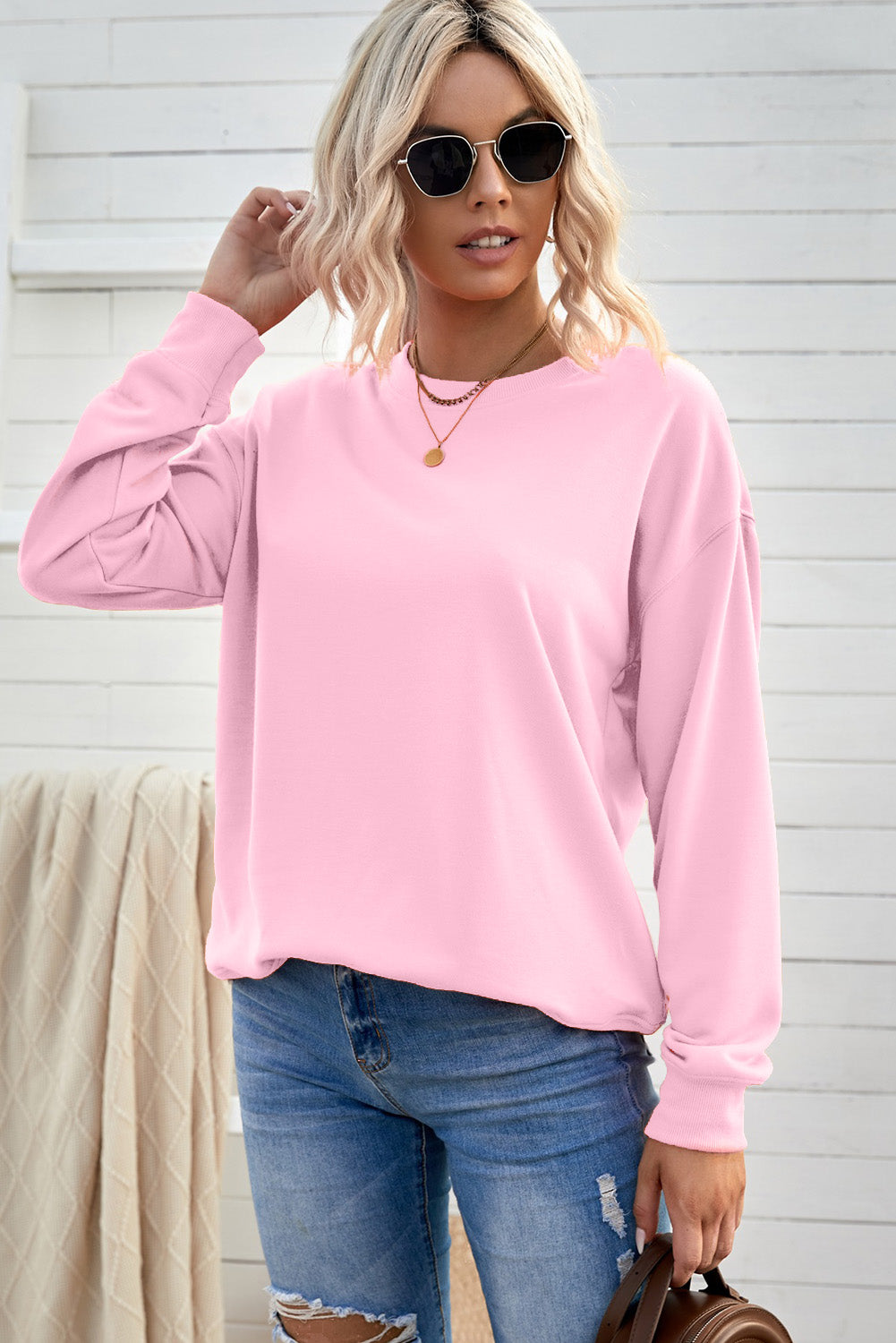 Blank Solid Knit Crew Neck Long Sleeve (S-2XL - 2 colors)