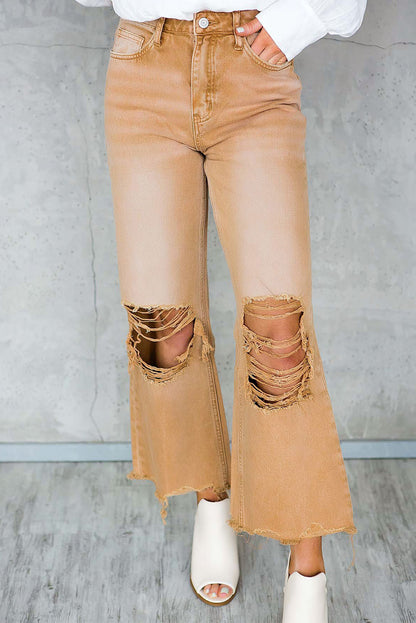 Distressed Hollow Out High Waist Flare Jeans (4-18)