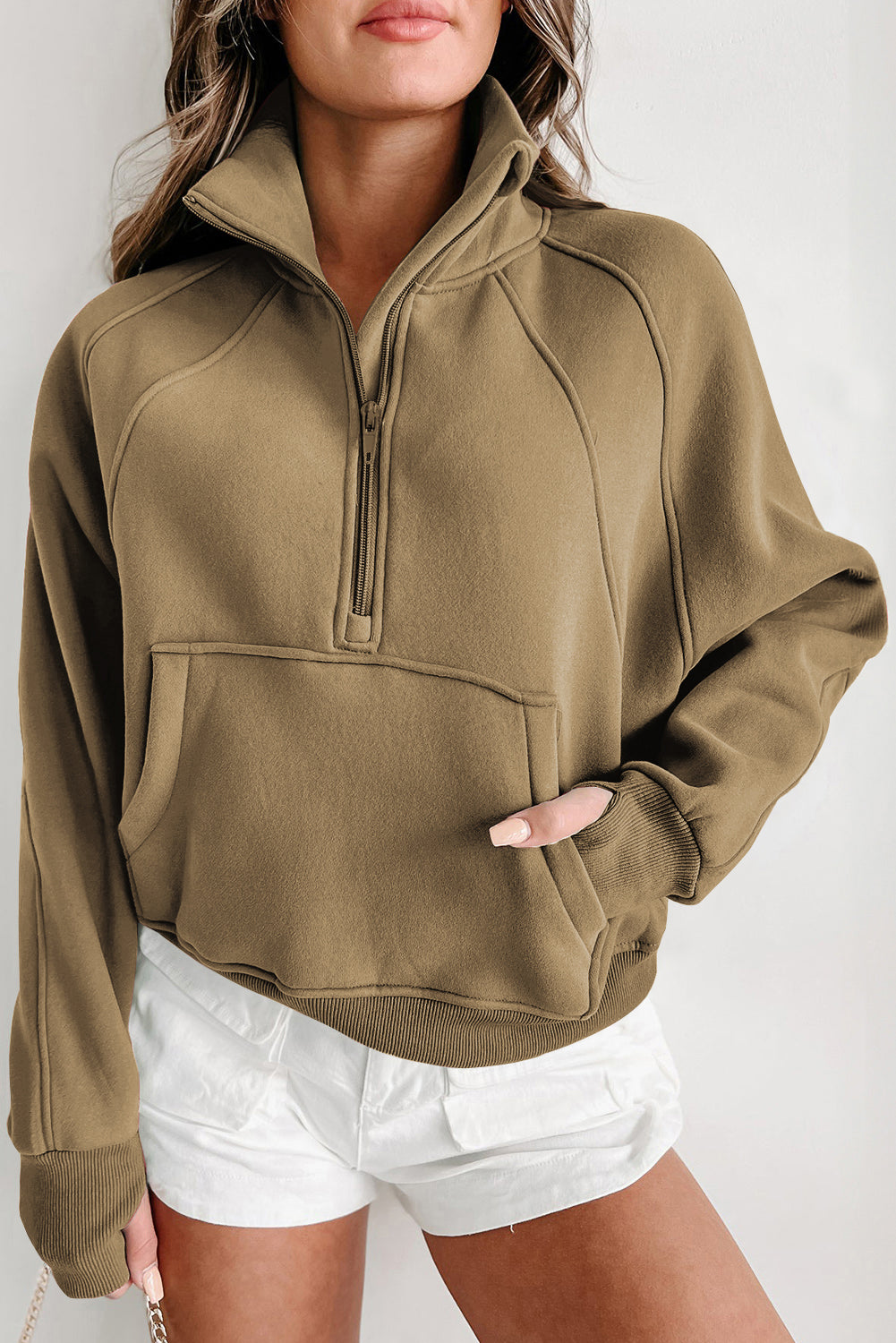 Smoke Green Quarter Zip Pocket Sweatshirt