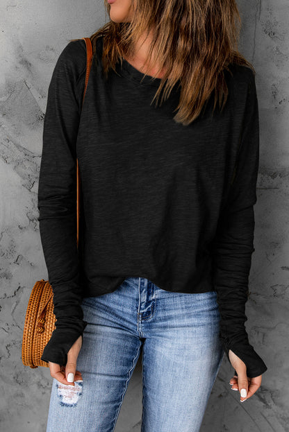 Blank Black Thumbhole Long Sleeve Top (S-2XL)