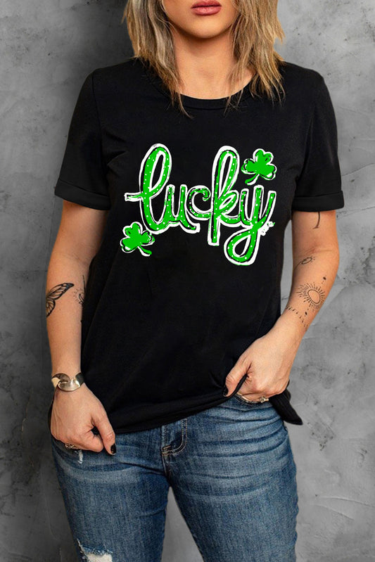 'Lucky' Clover Graphic O Neck Tee
