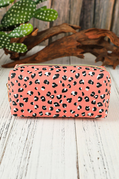 Pink Leopard Print Zipped Cosmetic Storage Bag