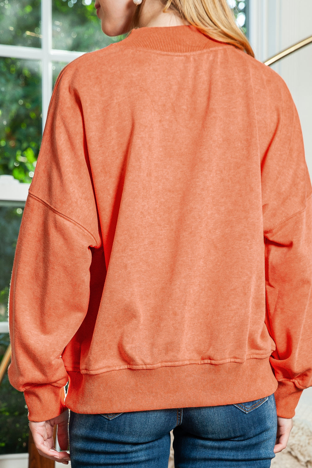 Brown Plain Drop Shoulder Crew Neck Sweatshirt