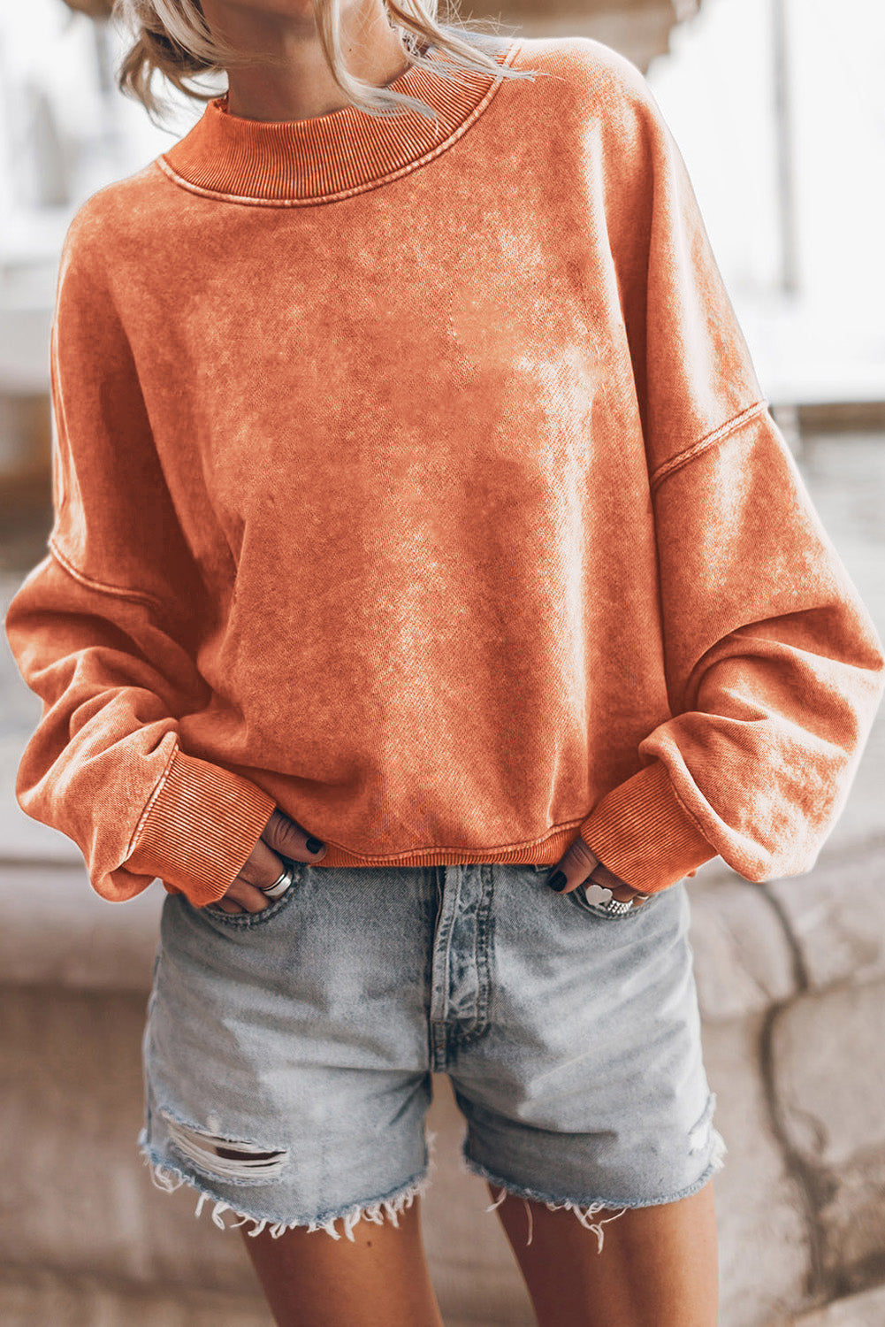 Brown Plain Drop Shoulder Crew Neck Sweatshirt