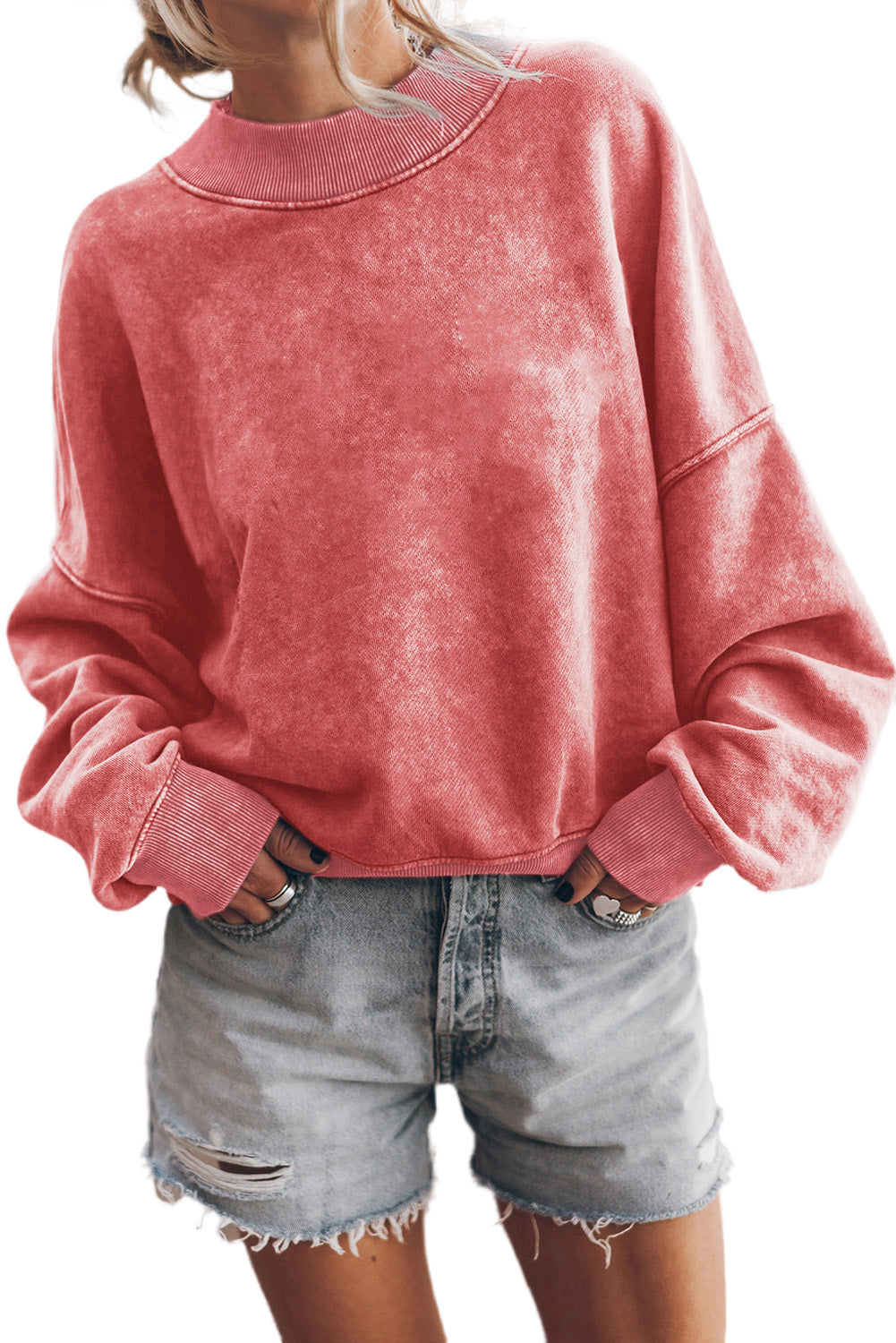 Brown Plain Drop Shoulder Crew Neck Sweatshirt