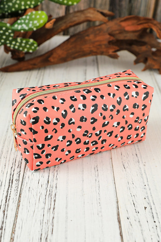 Pink Leopard Print Zipped Cosmetic Storage Bag