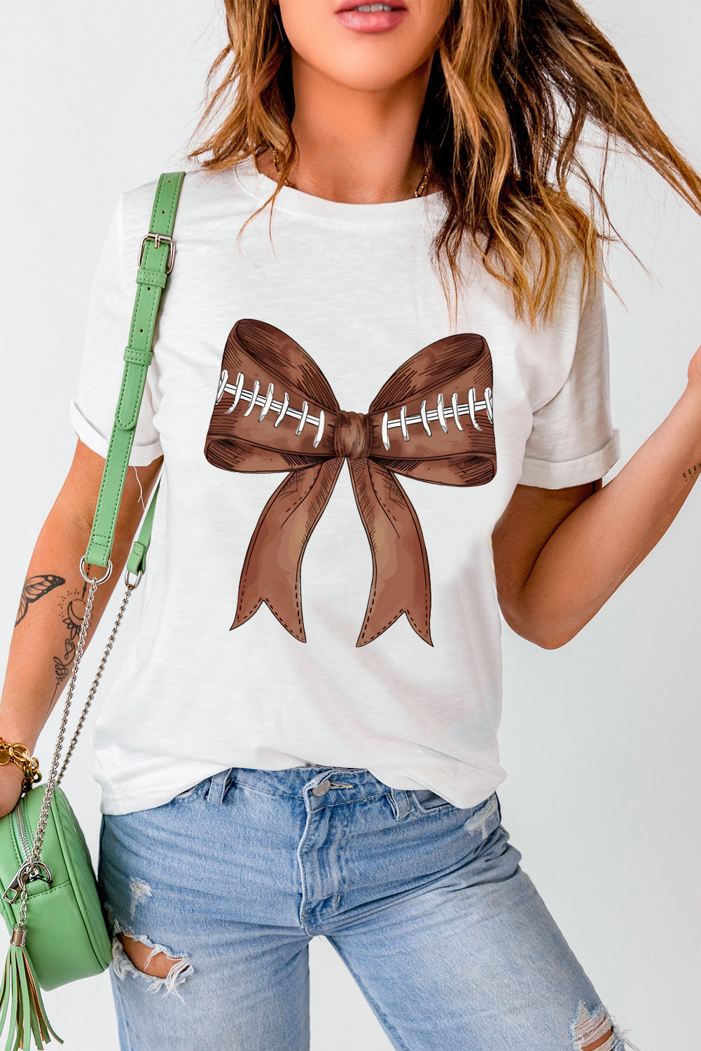 Game Day Football Bowknot Graphic T Shirt (S-2XL)