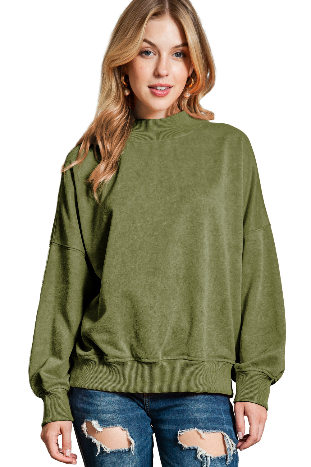 Brown Plain Drop Shoulder Crew Neck Sweatshirt